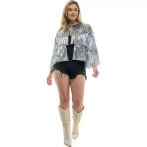 New Silver Tinsel Fringe Jacket size Large / Xlarge disco cowgirl